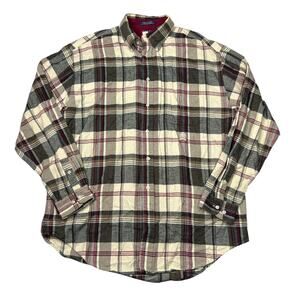 Tommy Hilfiger VTG 00s Plaid Button Down Long Sleeve Shirt Cream Black Large